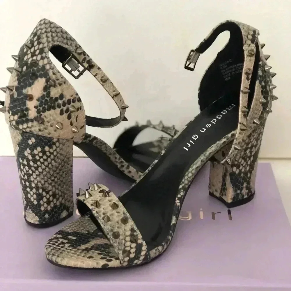 Madden Girl Studded Block Heels snake print Sz 6.5